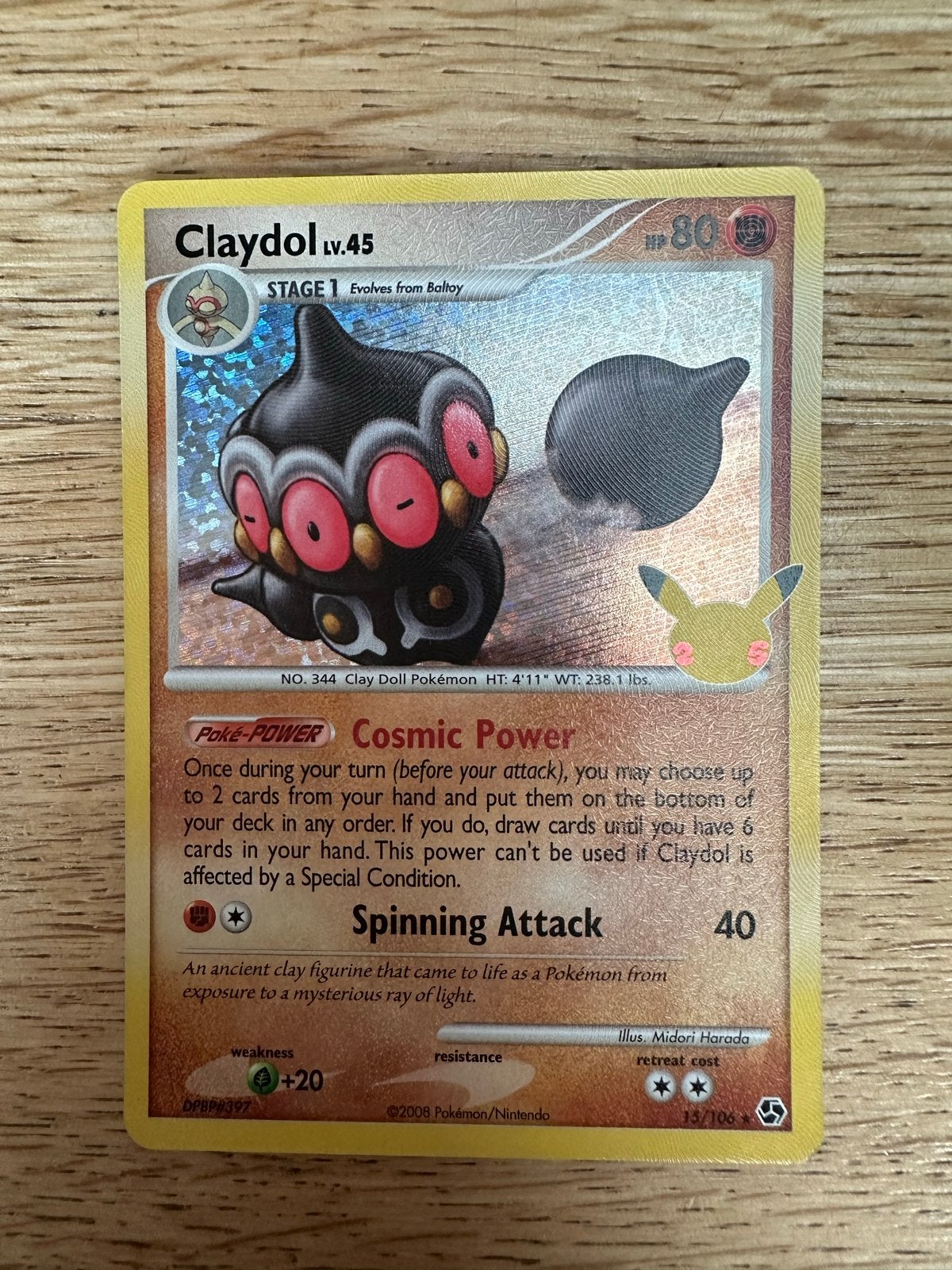 Claydol Pokémon Kaart - Holo Rare 2008, Ophalen of Verzenden, Zo goed als nieuw, Losse kaart, Foil