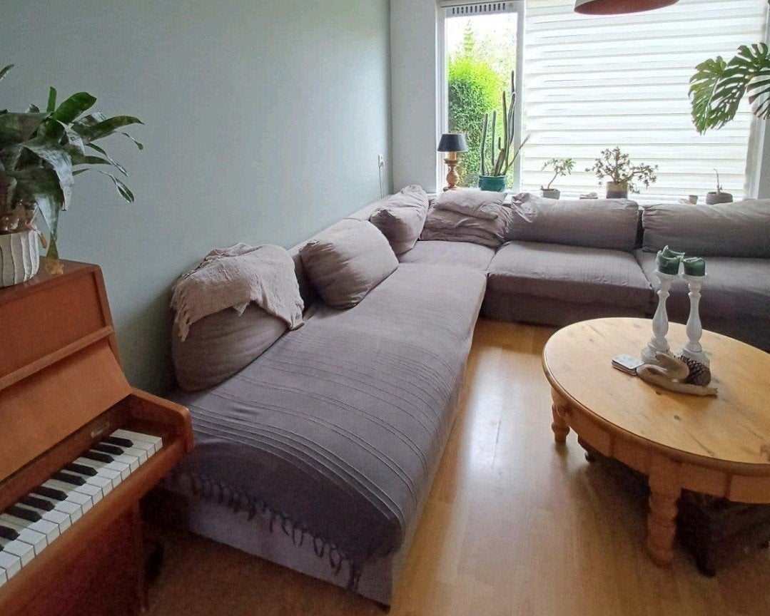 Grote Grijze Lounge Hoekbank 300cm+ | Incl. Matchende Lakens, Ophalen, Gebruikt, 125 tot 150 cm, Hoekbank