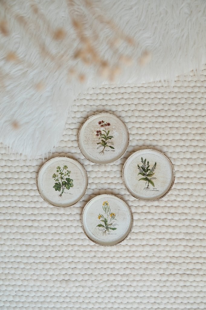 Vintage florentijnse onderzetters botanisch, Ophalen of Verzenden, Glasonderzetter, Gebruikt, Hout