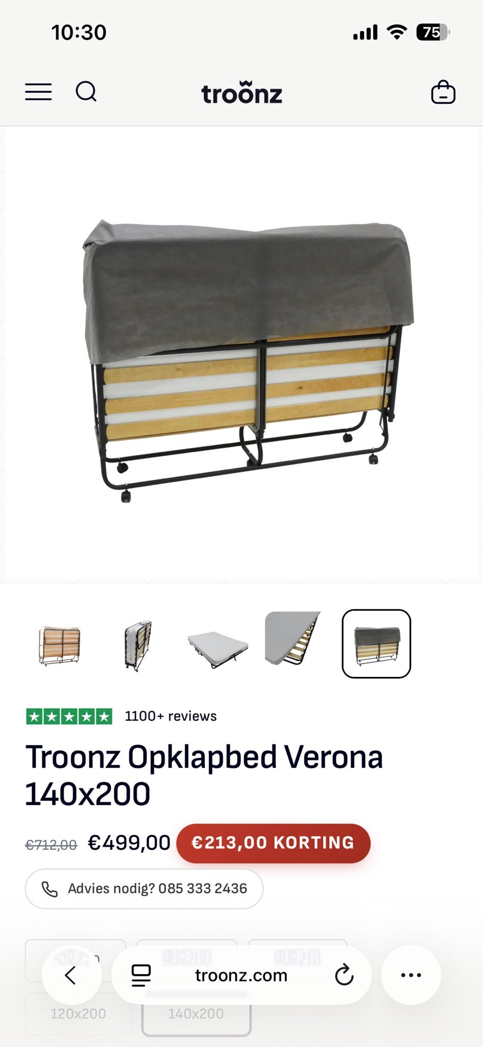 Opklapbed Verona 140x200 met wieltjes en hoes - Nieuwstaat, Ophalen, Zwart, Tweepersoons, 140 cm
