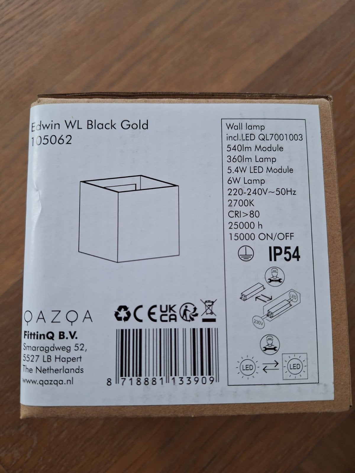 3 Buiten wandlamp zwart/goud incl. LED 2-lichts IP54 (QAZQA), Minder dan 50 watt, Wandlamp, Ophalen of Verzenden, Netvoeding