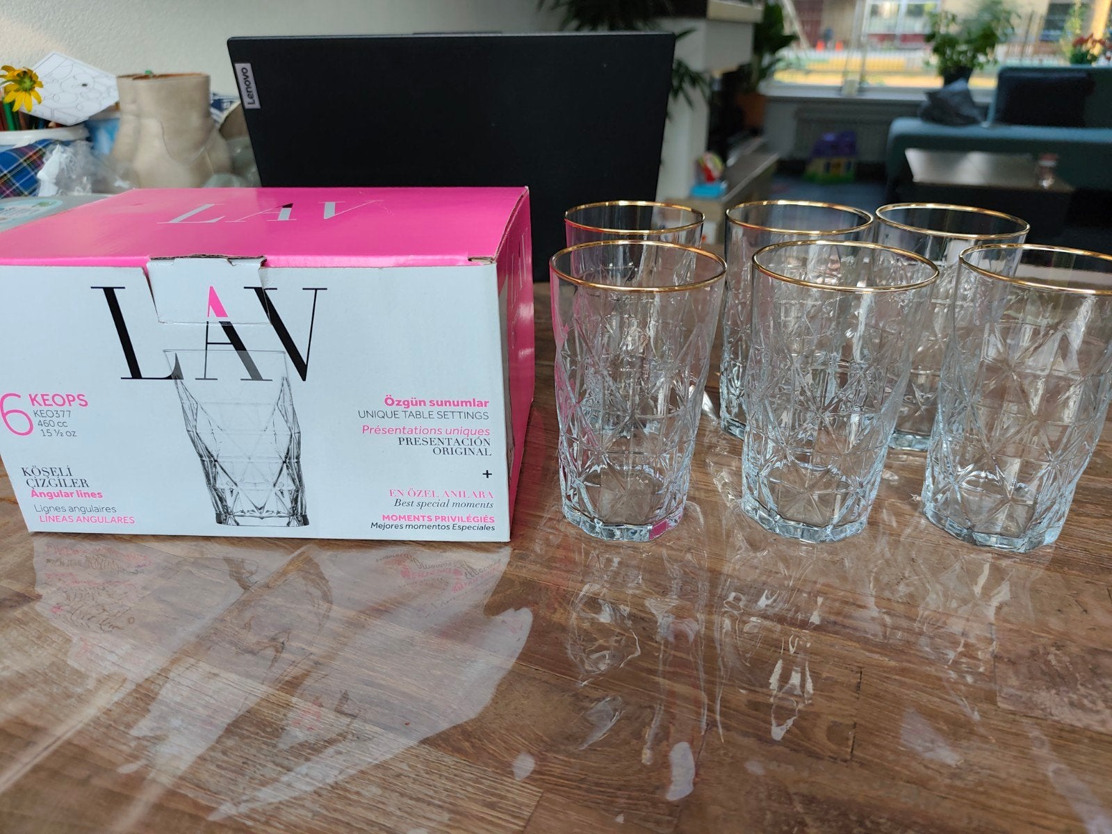 LAV Glazen Set - 6 Stuks met Gouden Rand, Ophalen, Nieuw, Meerkleurig, Overige merken