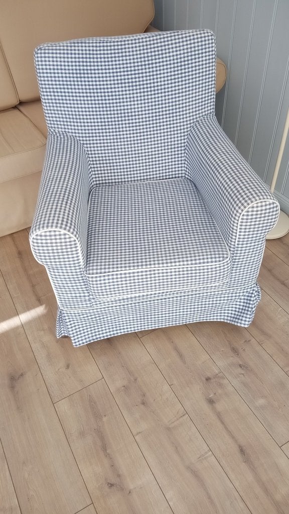 IKEA Ektorp Jennylund fauteuil blauw geruit, Ophalen, Gebruikt, Stof, 50 tot 75 cm