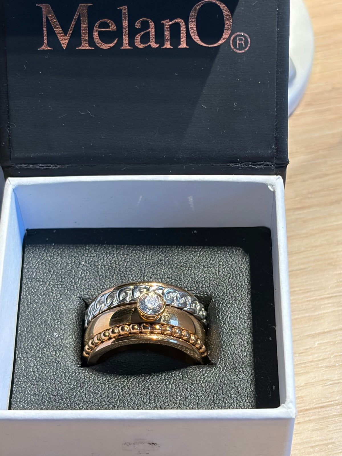 Melano ring met verwisselbare zettingen, Overige materialen, Ophalen of Verzenden, Zo goed als nieuw, 17 tot 18