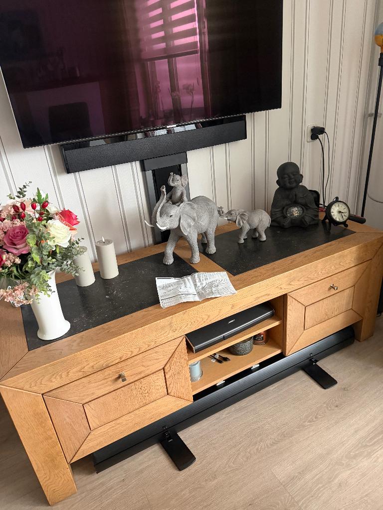 Blank eiken tv kast, Ophalen, Gebruikt, 150 tot 200 cm, Eikenhout