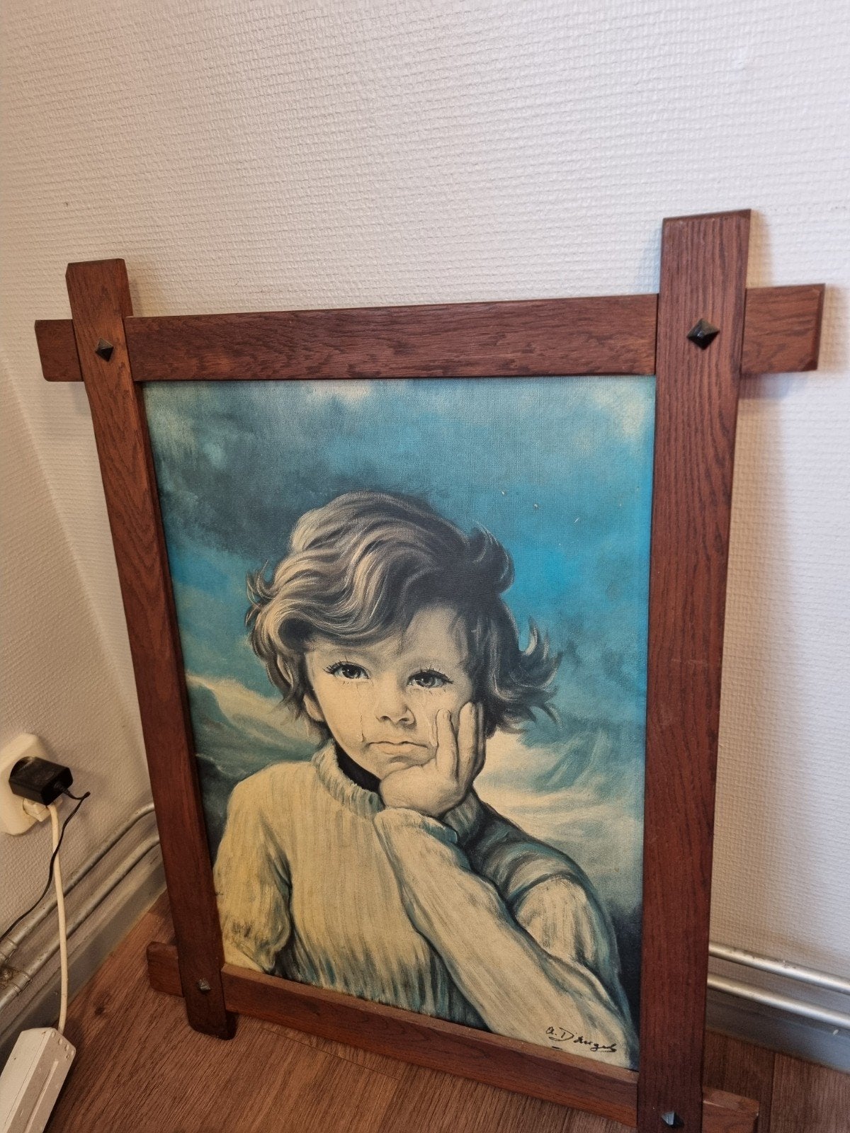 Vintage Schilderij Huilend Kind - A. DiRuggio, Ophalen