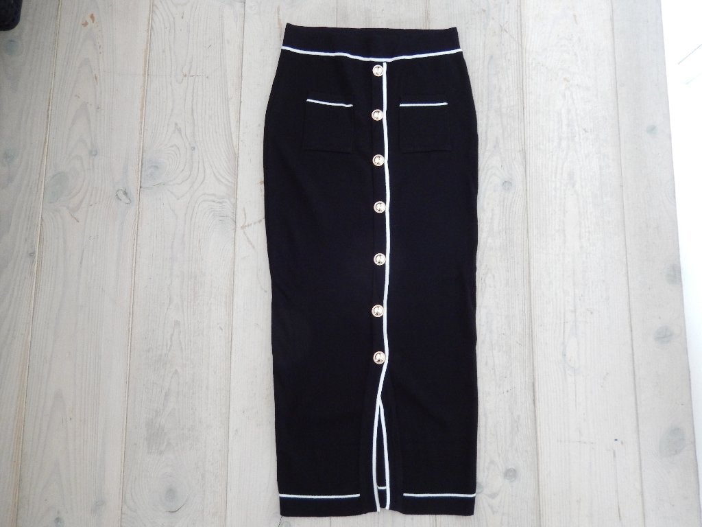 Nieuw My Chic zwarte knitwear koker rok gouden knopen mt S/M, My Chic, Zwart, Nieuw, Ophalen of Verzenden