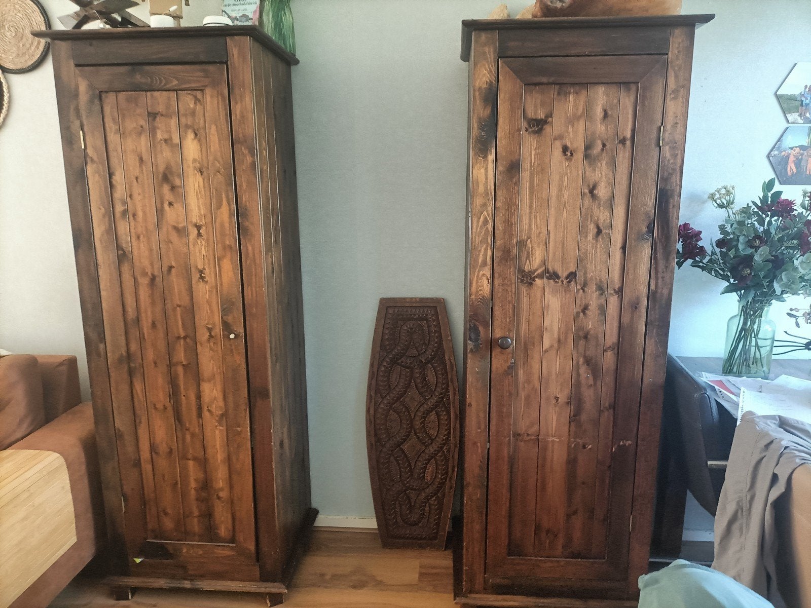 Houten eettafel en twee kasten, Ophalen, Gebruikt, 50 tot 100 cm, Vijf personen of meer