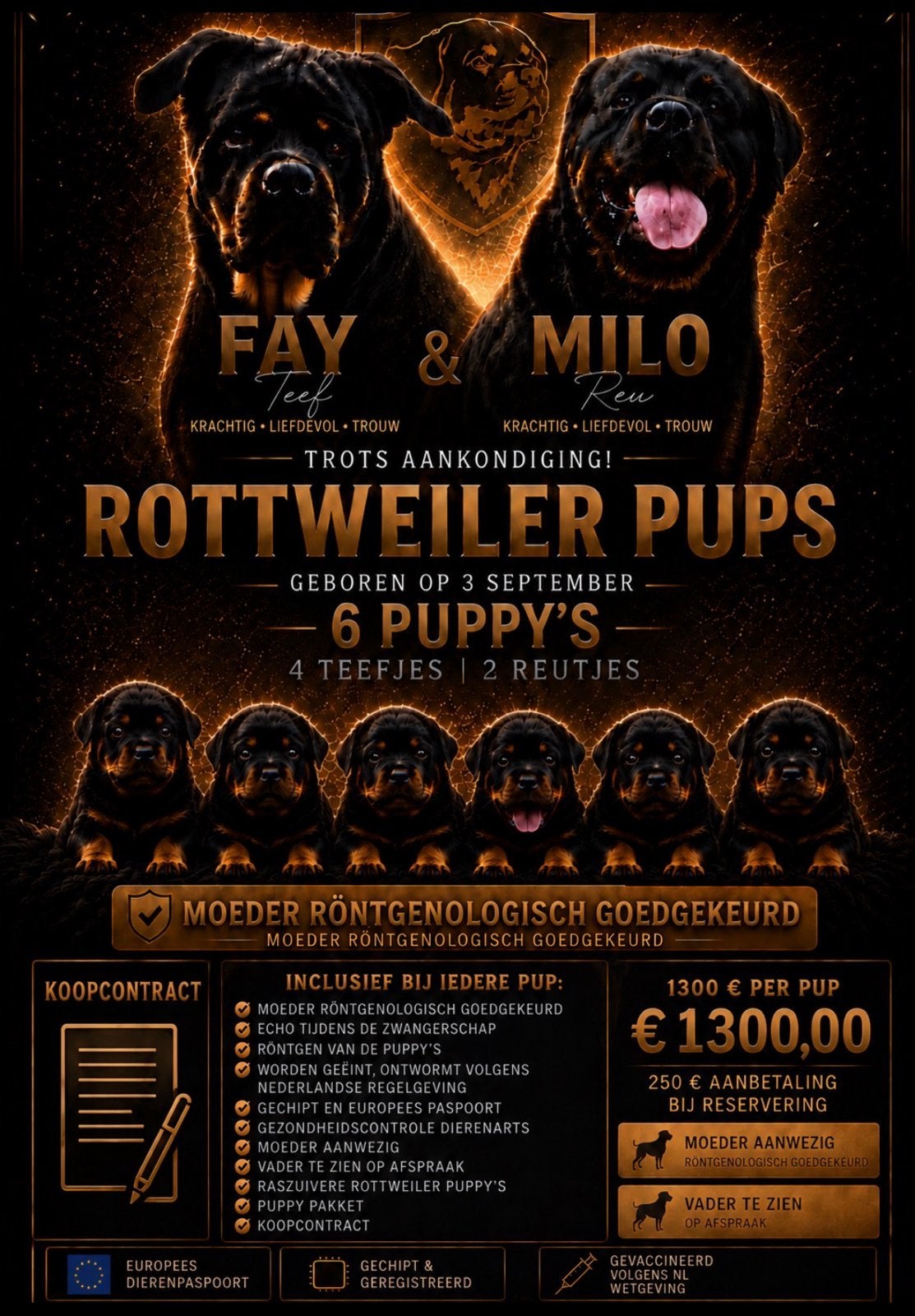 Rottweiler puppy’s, Dieren en Toebehoren, Parvo, 8 tot 15 weken, Meerdere, Meerdere dieren