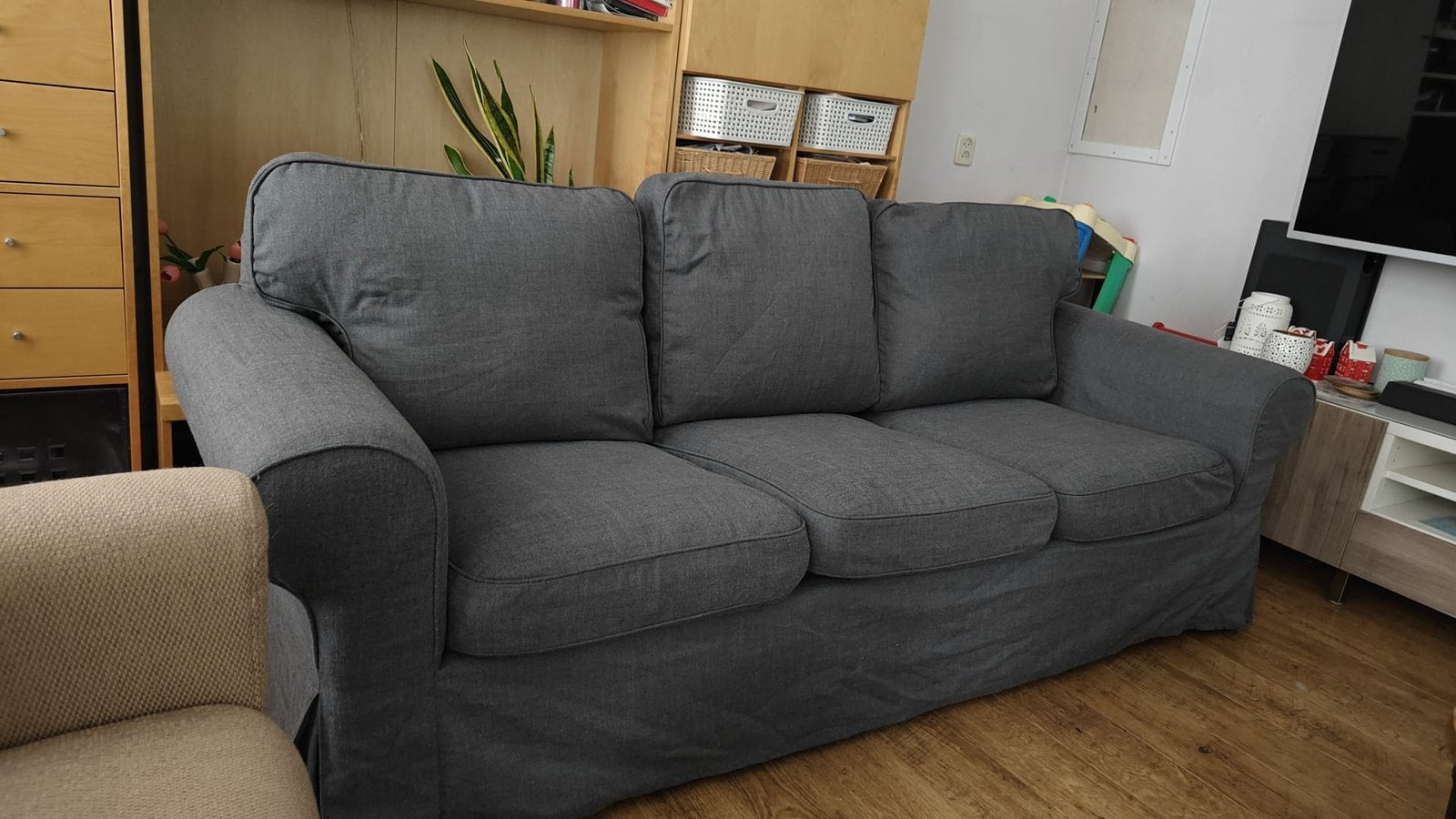 IKEA Ektorp grijs driezits bank 3zits, Ophalen, 75 tot 100 cm, 200 tot 250 cm