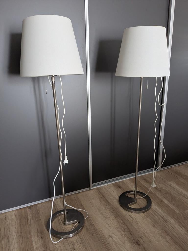 2 IKEA Nyfors staande lampen, lichtgrijze kap, Ophalen, Gebruikt, Stof, 150 tot 200 cm
