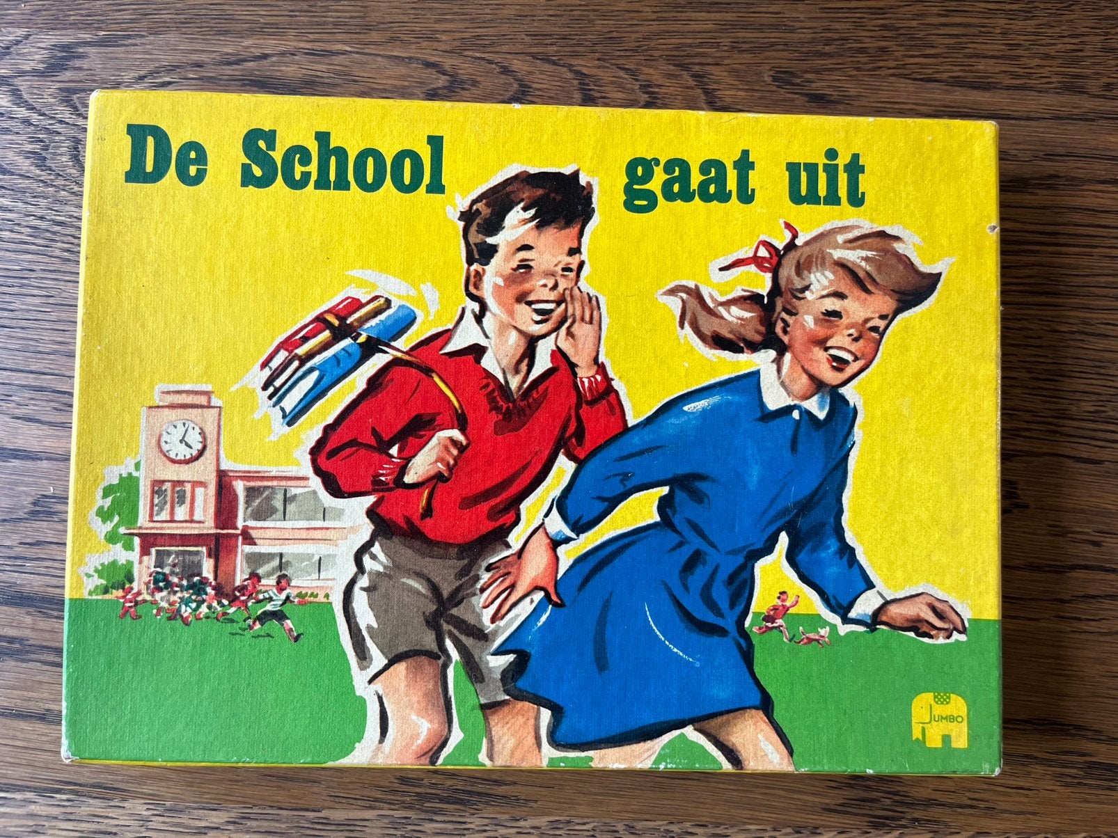Oud bordspel, de school gaat uit., Ophalen of Verzenden