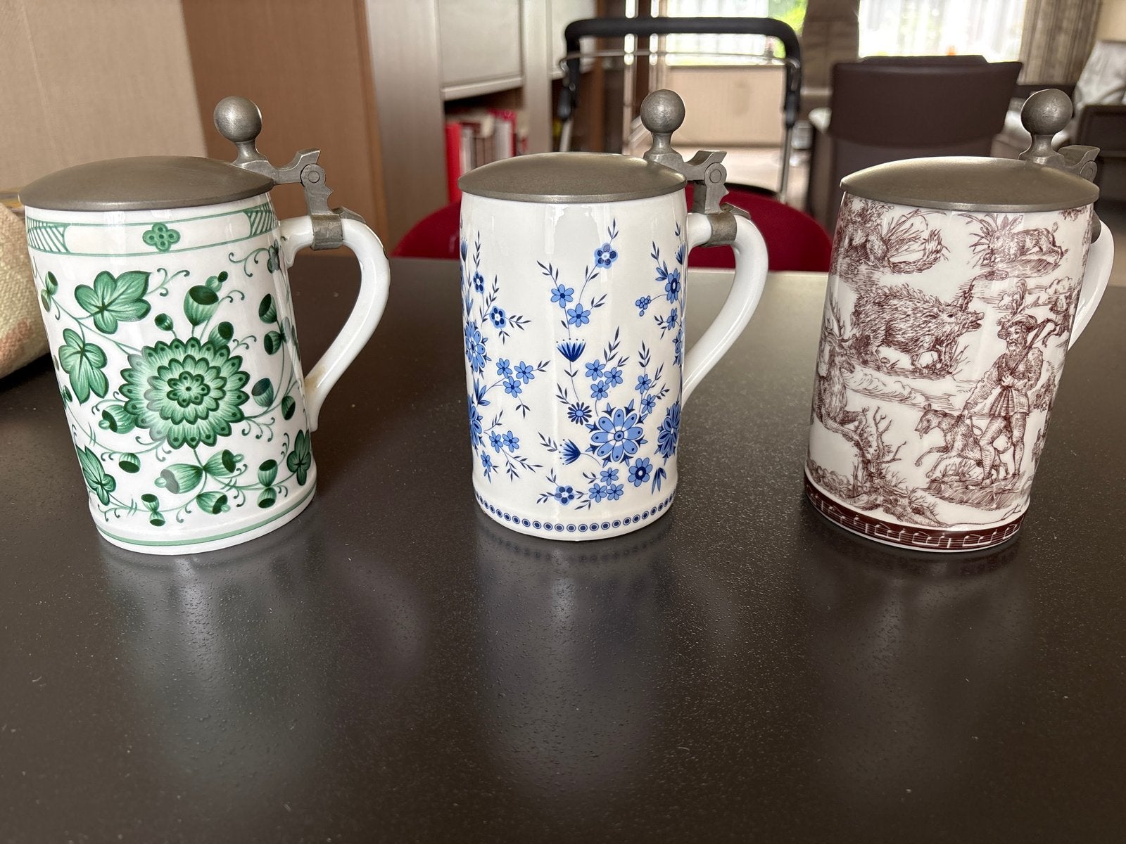 Set van 3 Seltmann Bavaria bierpullen met tinnen deksel, Antiek en Kunst, Antiek | Porselein, Ophalen of Verzenden