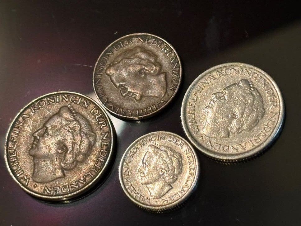 Wilhelmina munten 1948 - Set van 4, Ophalen of Verzenden, Koningin Wilhelmina, Overige waardes, Setje