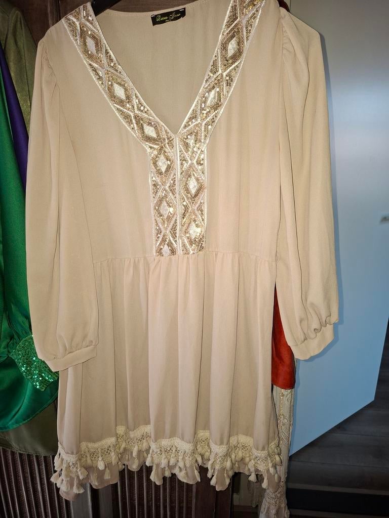 Ibiza stijl jurk tuniek maat 40/42, Ophalen of Verzenden, Zo goed als nieuw, Maat 38/40 (M), Beige