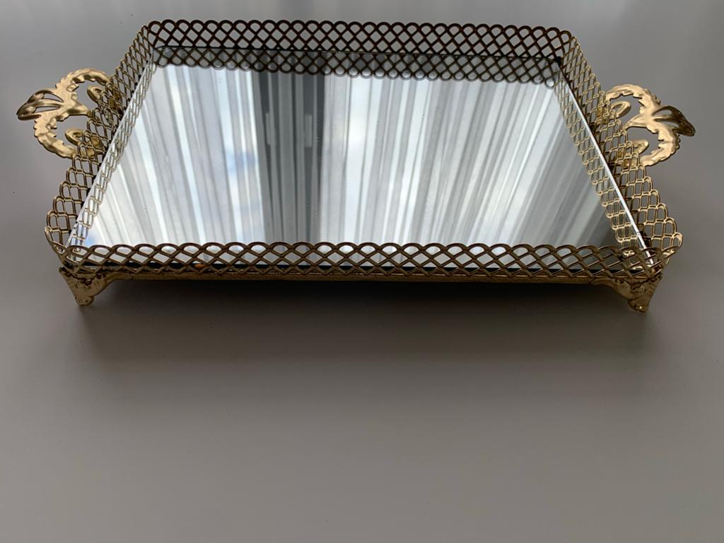 Decoratieve spiegel dienblad goudkleurig, Huis en Inrichting, Woonaccessoires | Dienbladen, Ophalen, Zo goed als nieuw, Rechthoekig