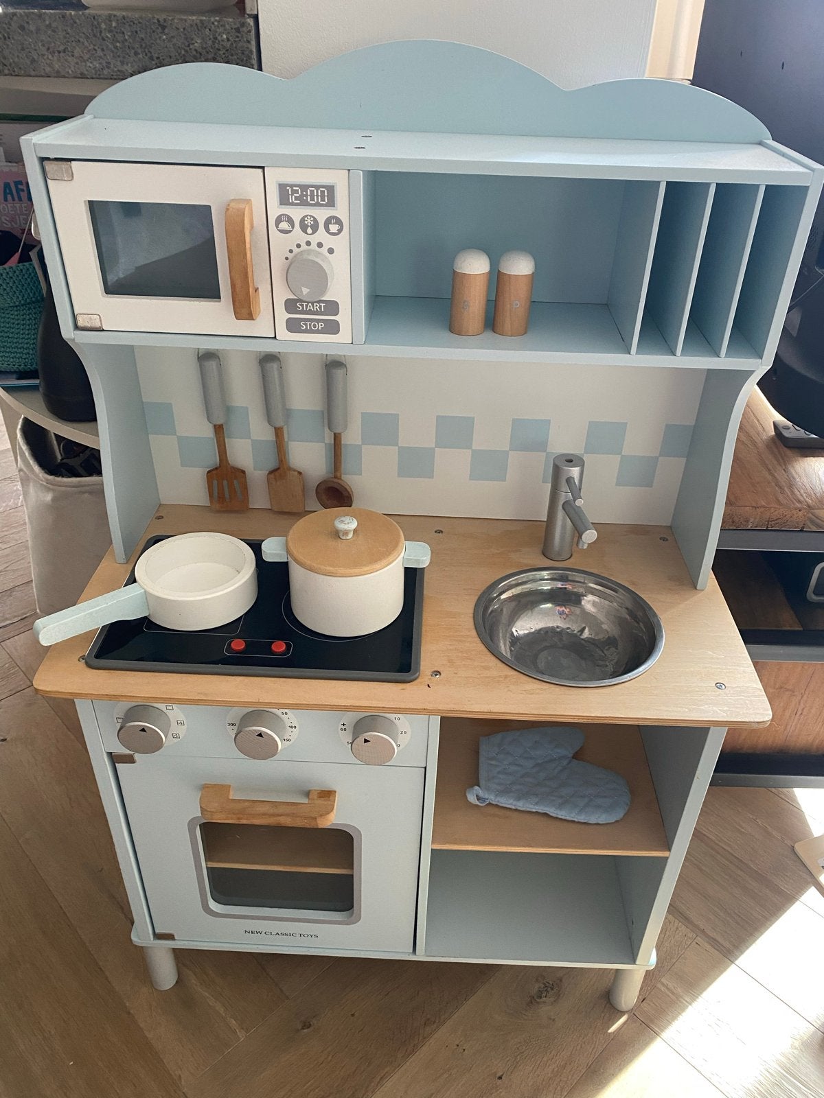 Speelgoedkeuken met veel houten accessoires en boodschappen, Ophalen, Gebruikt, Ontdekken, Met licht