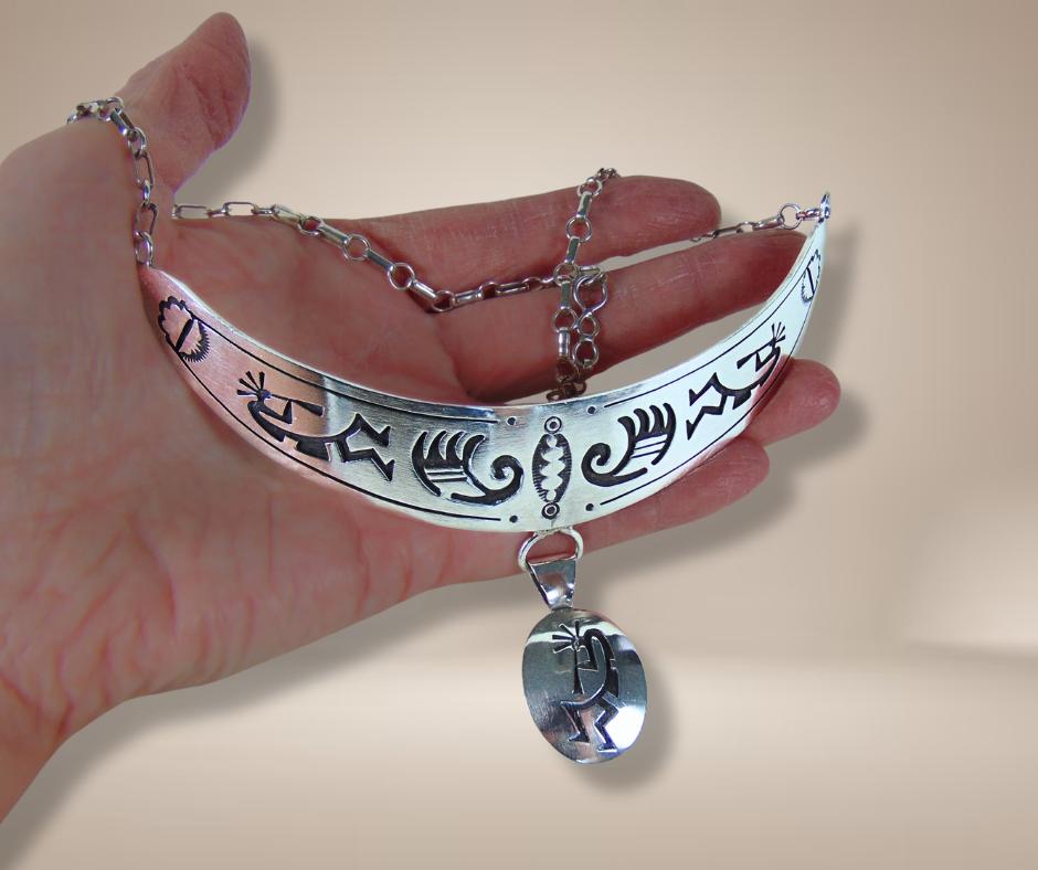 Zeldzame Tom Sam NAVAJO zilveren overlay Kokopelli ketting!, Met hanger, Verzenden, Zo goed als nieuw, X