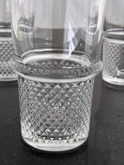 3 drinkglazen met sterachtige motieven. Hoogte: 14,5 cm., Ophalen of Verzenden, Zo goed als nieuw, Overige typen