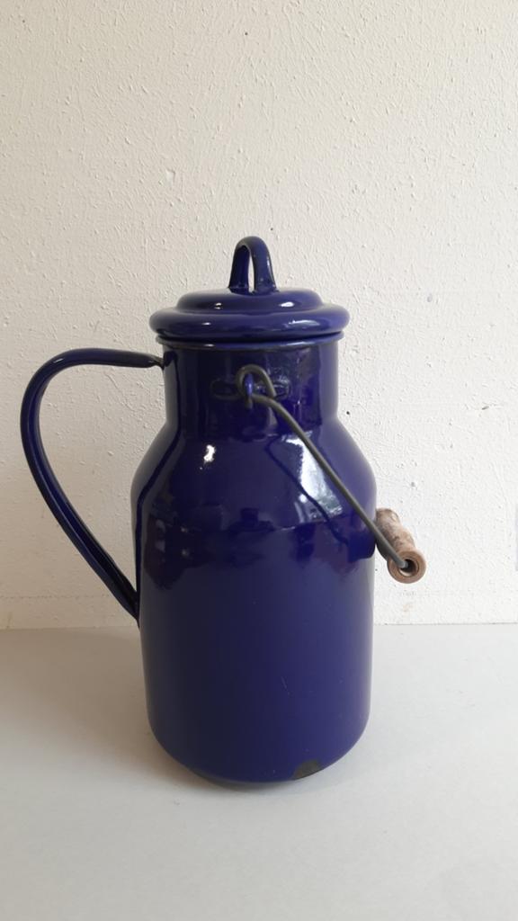Blauwe emaille melkkan, melkbus, met deksel, Ophalen of Verzenden
