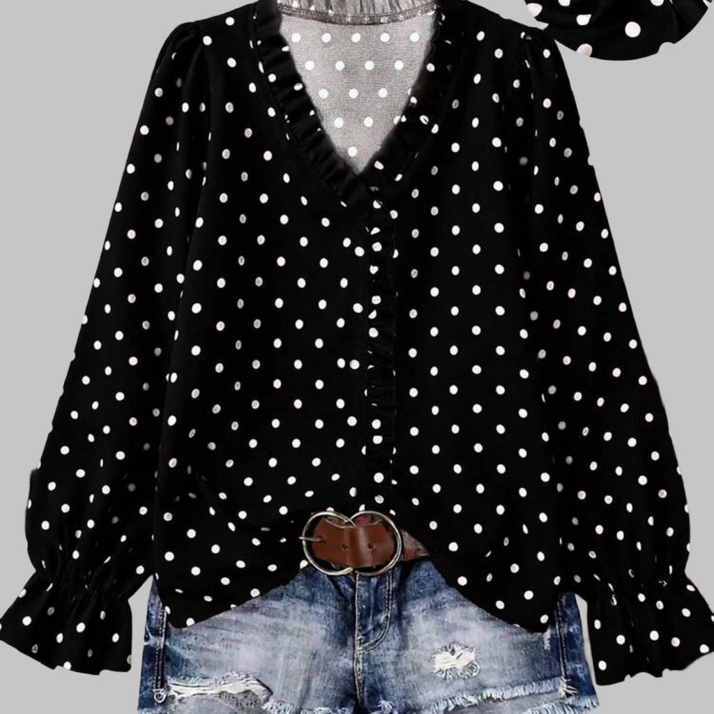 Zwarte Blouse met Witte Polka Dots (44-52), Verzenden, Nieuw, Zwart, Blouse of Tuniek
