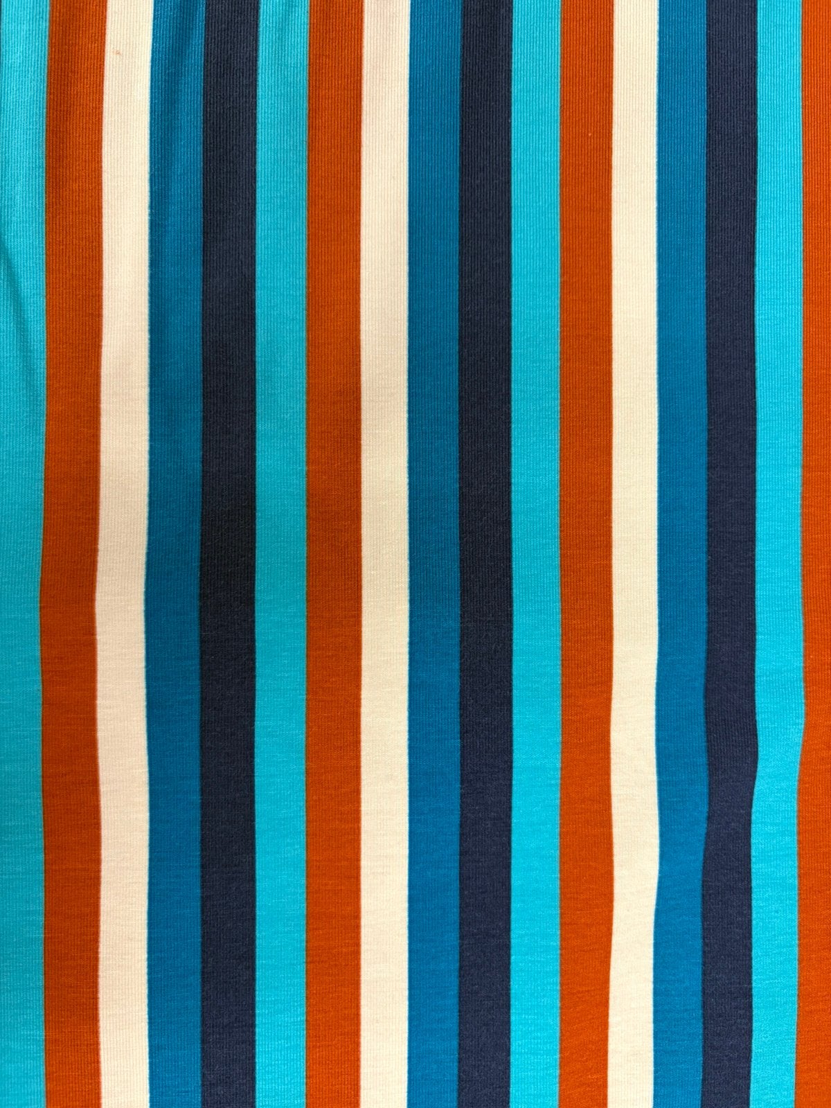 Tricot stof all-over retroprint aqua gestreept, 120 cm of meer, Ophalen of Verzenden, Katoen, Nieuw