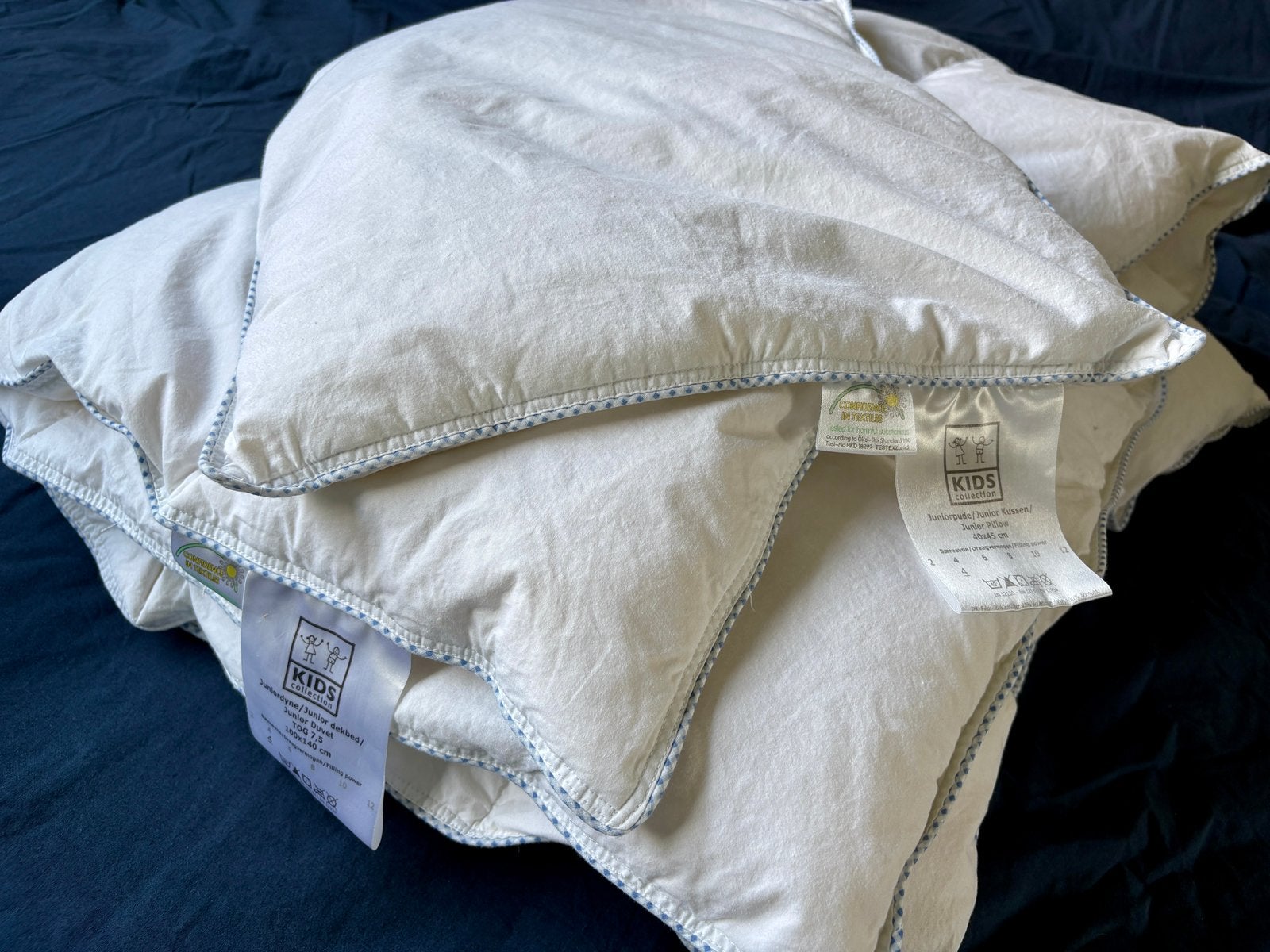Donzen dekbed en kussen peuter/kind/junior 100x140 cm izgs, Ophalen, Overige maten, Wit, Dons en Veren