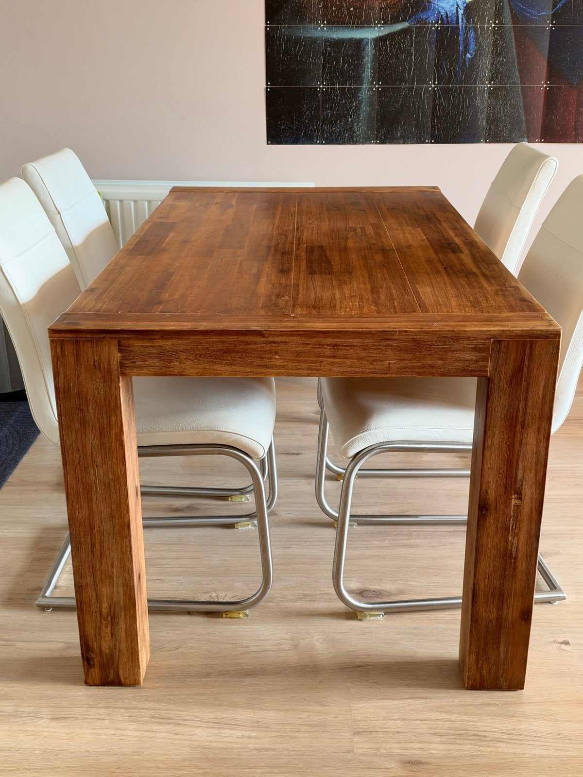Acaciahouten eettafel 160x90cm met robuuste poten, Huis en Inrichting, Ophalen, Gebruikt, 50 tot 100 cm, 150 tot 200 cm