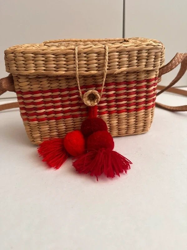 Nannacay dames stro schoudertas rieten tas, Verzenden, Zo goed als nieuw, Beige, Overige merken