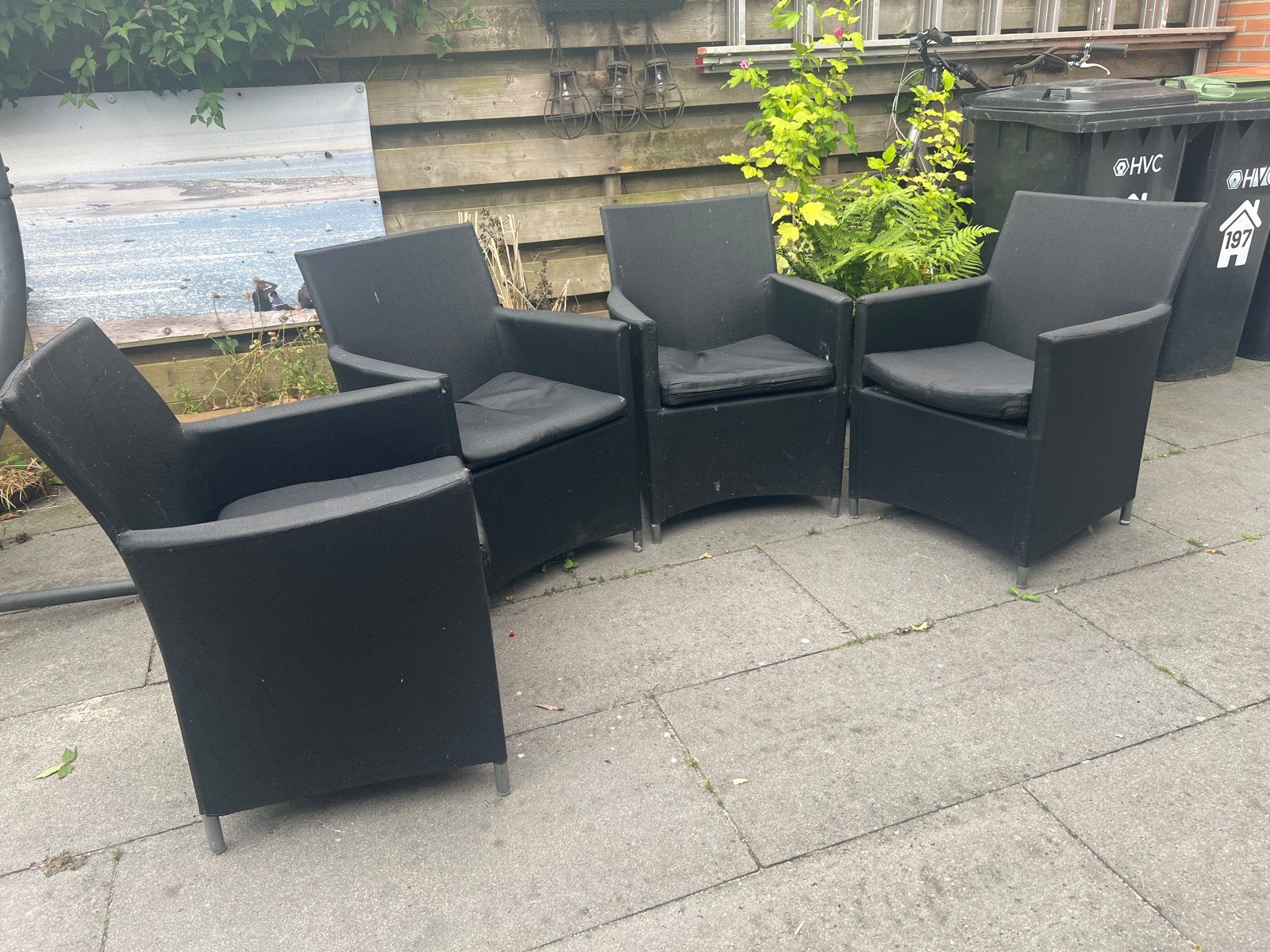 Set van 4 tuinstoelen met kussens, Ophalen, Gebruikt, Kunststof