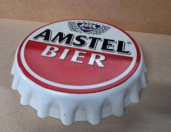 Amstel Bier Reclamebord / Dienblad - Kroonkurk Design, Verzamelen, Biermerken, Ophalen of Verzenden, Gebruikt, Reclamebord, Plaat of Schild