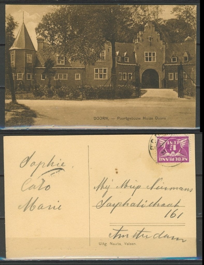 Zeist 1922 Poortgebouw Huize Doorn Ansichtkaart 1067 jdu, Ophalen of Verzenden, 1920 tot 1940, Utrecht