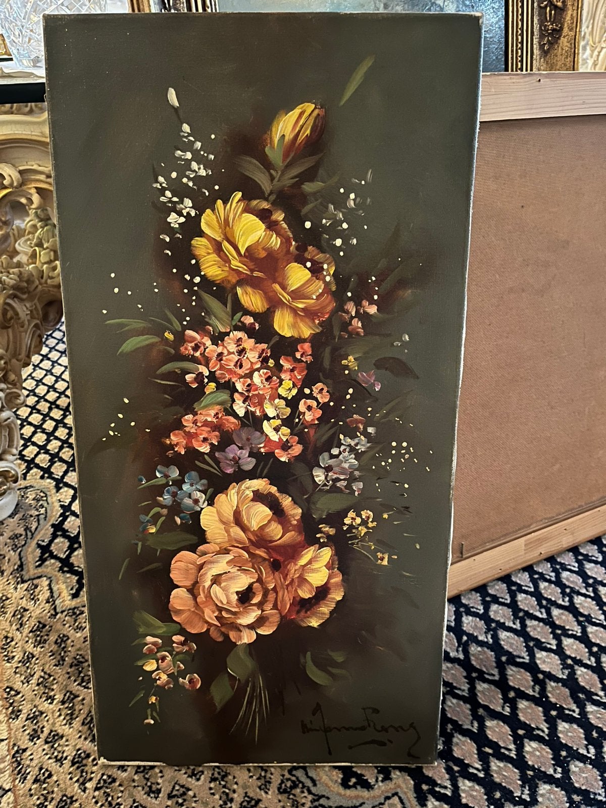 Prachtige olieverf bloemen stilleven schilderij, Ophalen