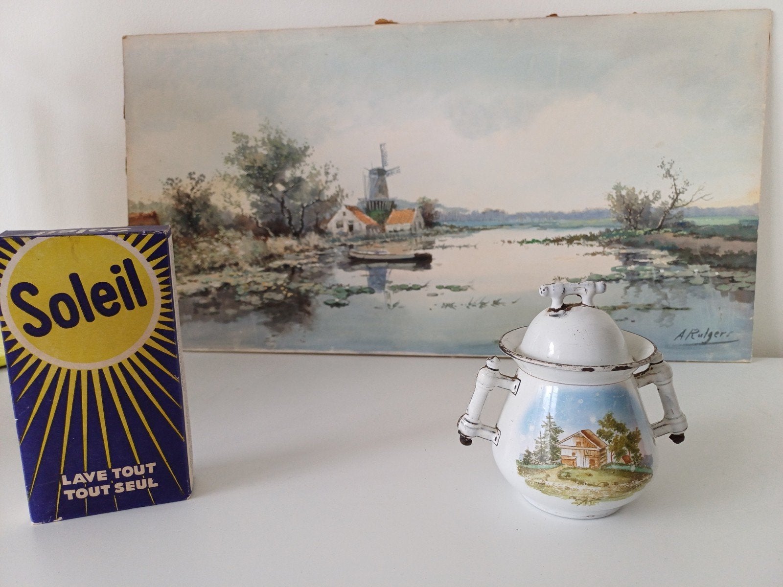 Geklonken suikerpotje met landschap, Antiek en Kunst, Ophalen of Verzenden