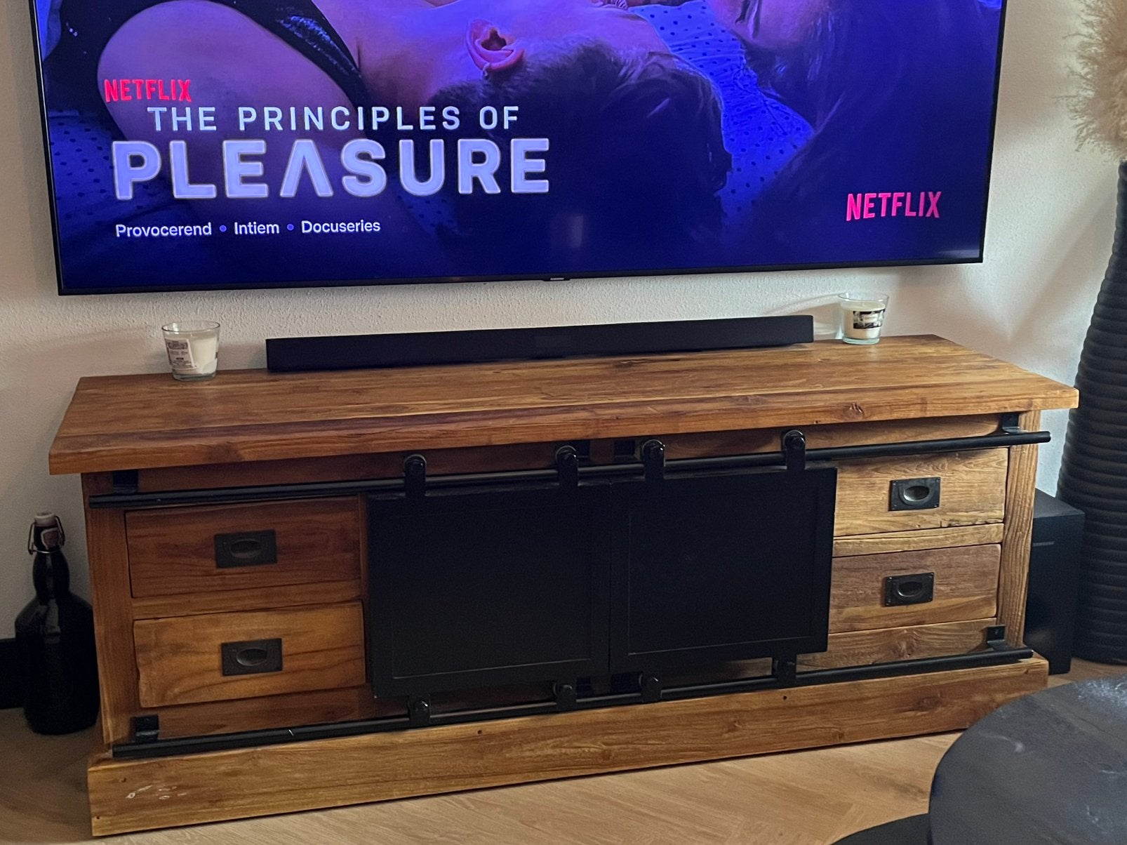 Supermooie landelijke tv kast!!, Ophalen, 100 tot 150 cm, Teakhout, Minder dan 100 cm