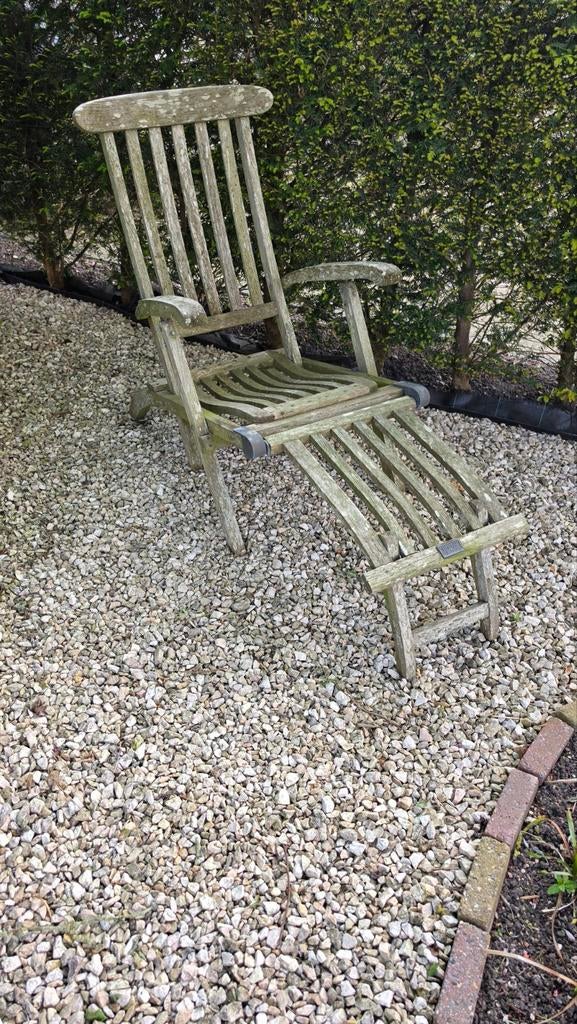 Vintage Teakhouten Deckchair 'Queen Elizabeth', Ophalen, Gebruikt, Teakhout, Verstelbaar