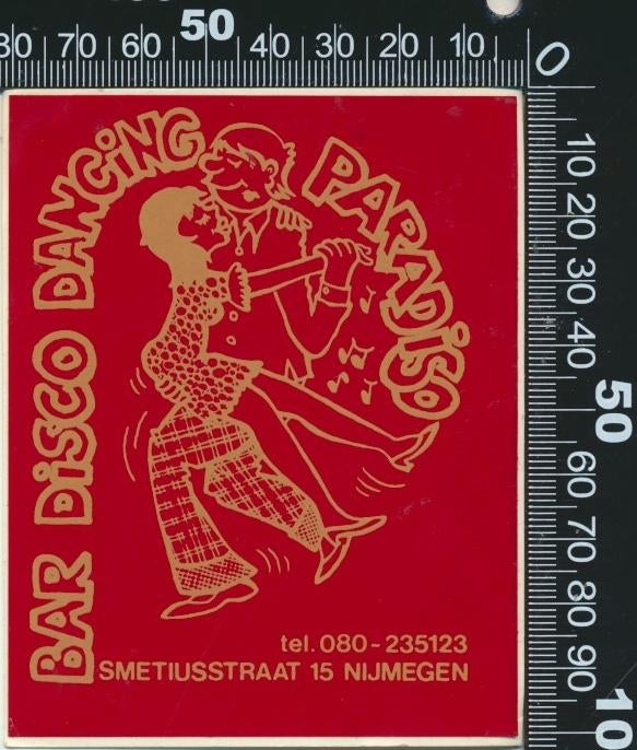 Sticker: Bar Disco Dancing Paradiso - Nijmegen, Ophalen of Verzenden, Zo goed als nieuw, Bedrijf of Vereniging