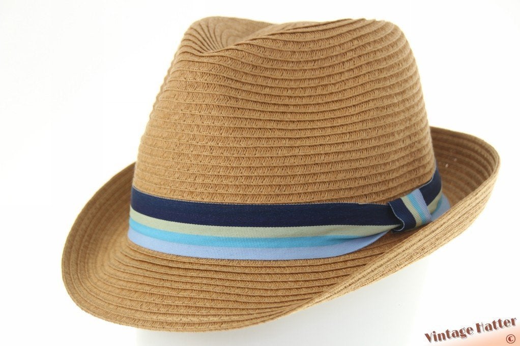 zomer Trilby hoed bruin beige papier blauwe band 55 t/m 61, Ophalen of Verzenden, Nieuw, One size fits all, Hoed