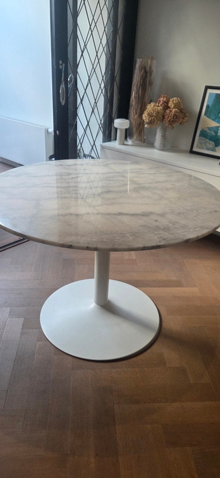 Marmeren witte tafel, Huis en Inrichting, Tafels | Eettafels, Ophalen, Overige materialen, Gebruikt, Rond