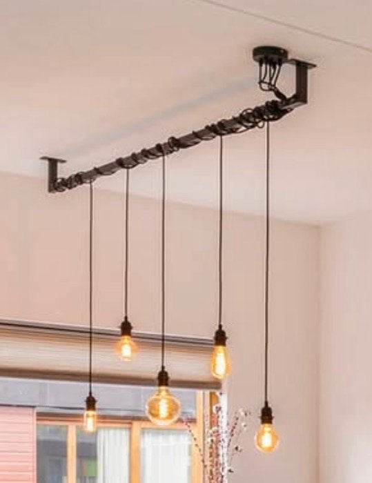 Hanglamp / lightbar met 5 fittingen, Ophalen, Zo goed als nieuw, Industrieel maar strak, Metaal
