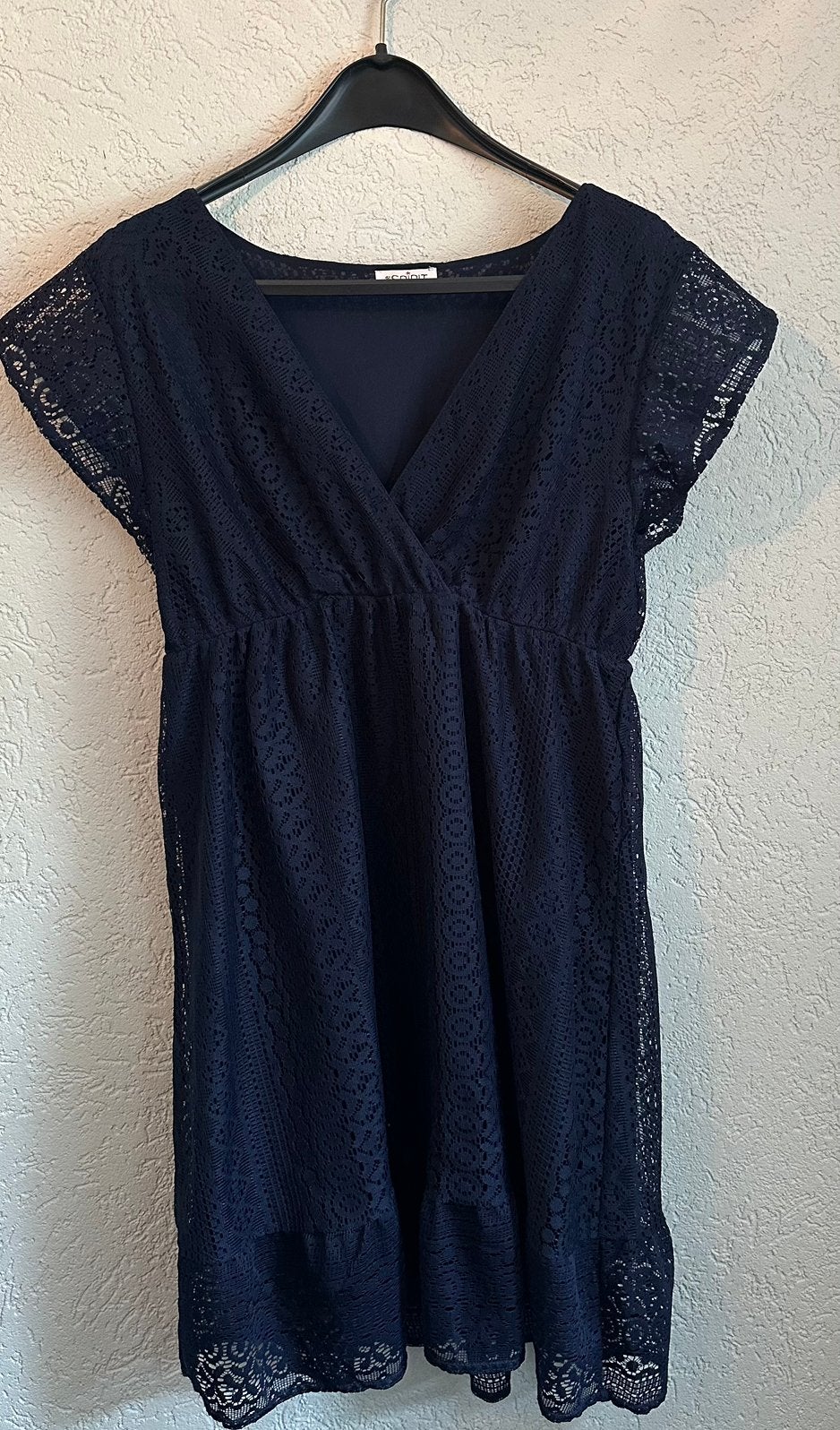 Zomerjurk donkerblauw kant, maat L, Ophalen of Verzenden, Zo goed als nieuw, Blauw, Onder de knie