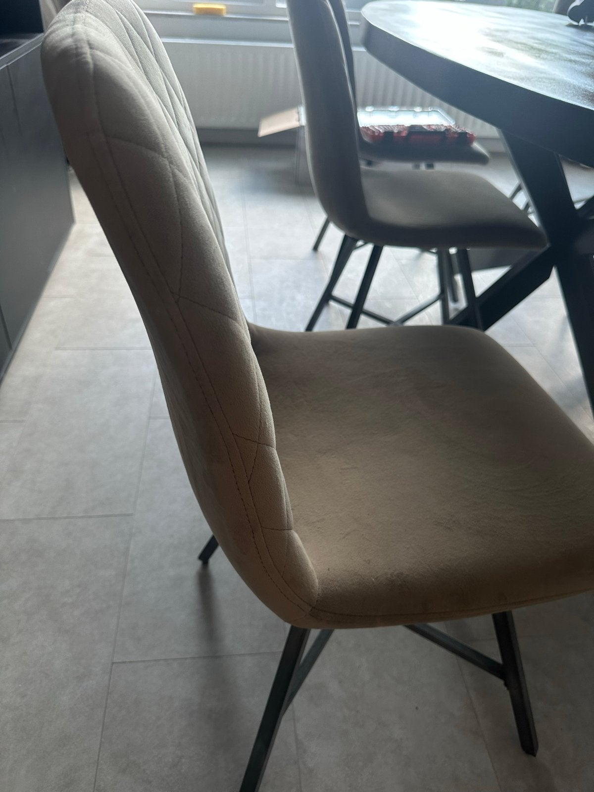 6 Taupe Eettafelstoelen - Zo goed als nieuw, Ophalen, Overige kleuren, Zo goed als nieuw, Stof