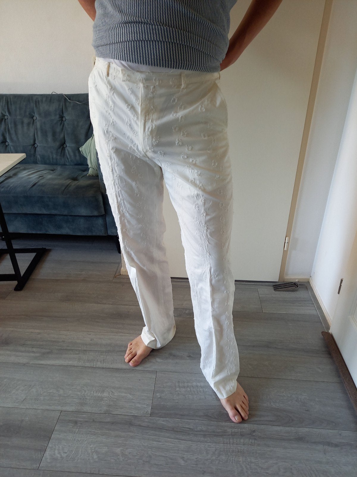 Hans Ubbink Heren Broek pantalon Crème met Borduurwerk Maat, Maat 52/54 (L), Wit, Hans Ubbink, Ophalen of Verzenden