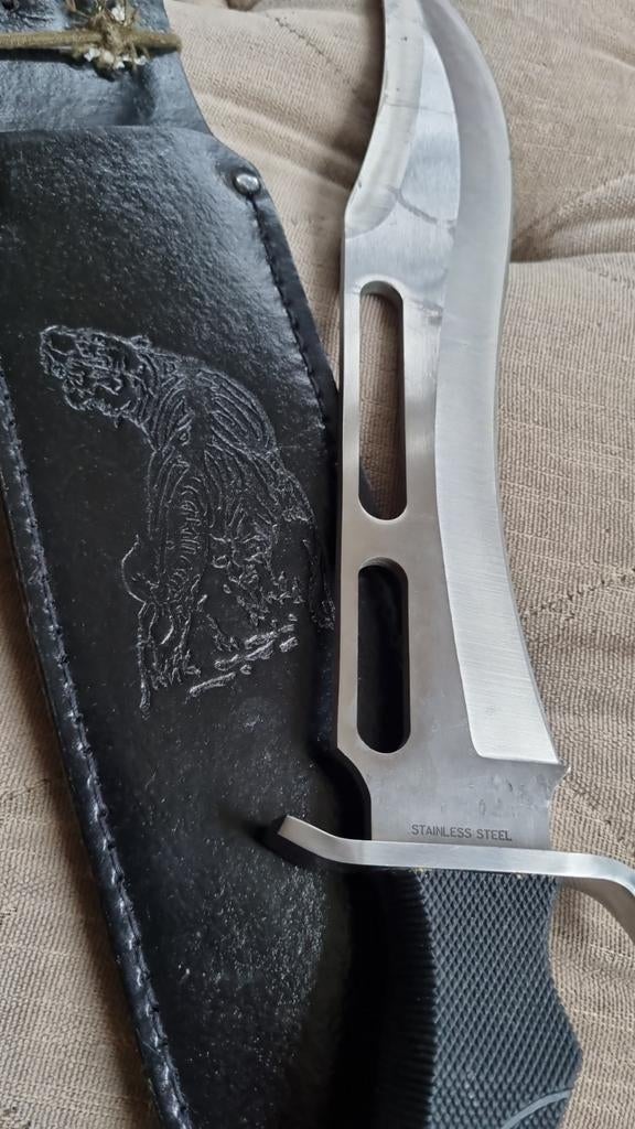 Groot roestvrijstalen mes met schede - Rescue Knife, Ophalen of Verzenden, Zo goed als nieuw