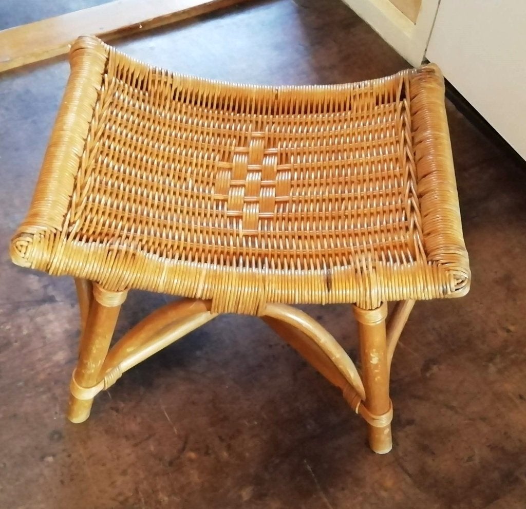 Retro poef krukje vintage riet rotan poef, Ophalen