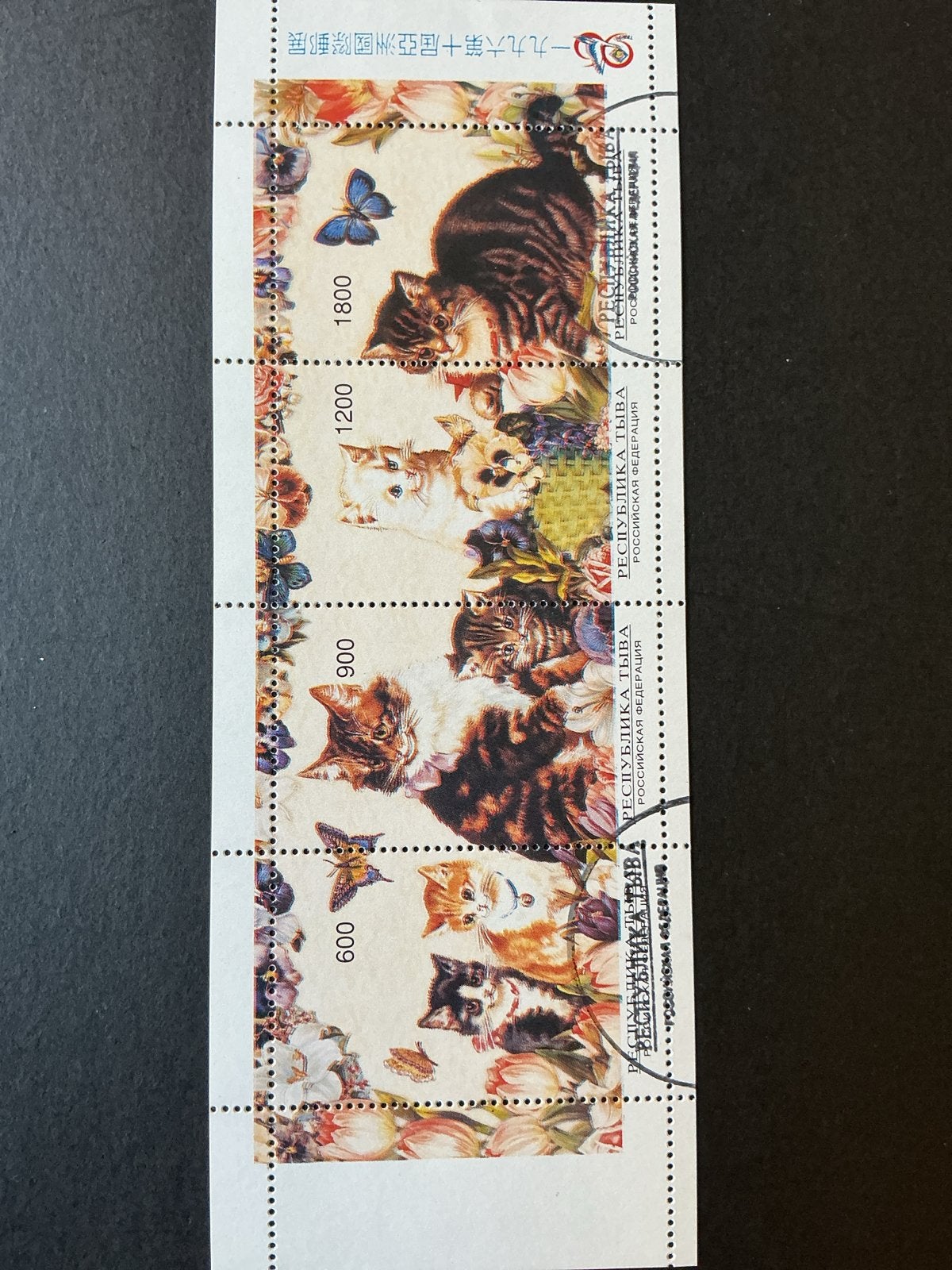 Postzegelvel Republiek Tuva (Rusland) - Katten en vlinders, Ophalen of Verzenden, Gestempeld, Centraal-Azië
