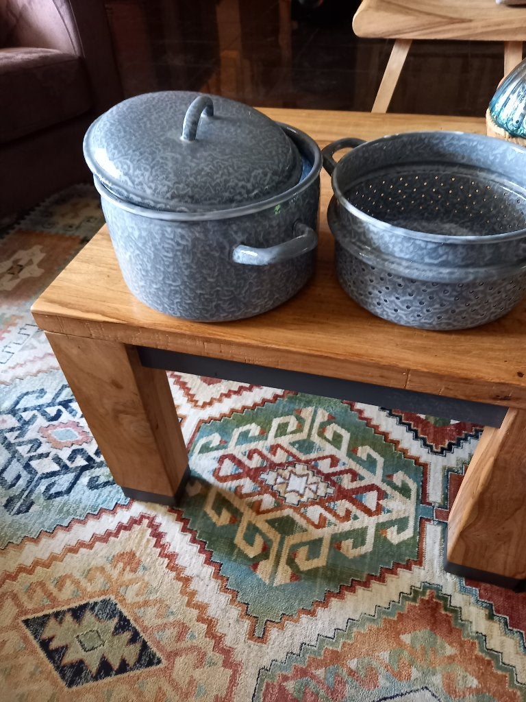 Emaille grijs gewolkte stoompan., Antiek en Kunst, Antiek | Emaille, Ophalen