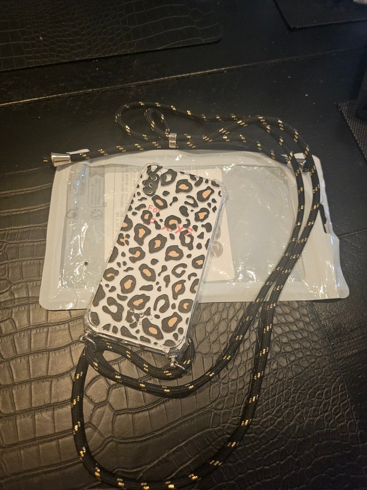 Leopard print telefoonhoesje met koord voor iPhone X/XS, Telecommunicatie, Kunststof, Overige merken, Nieuw, Hoesje of Tasje