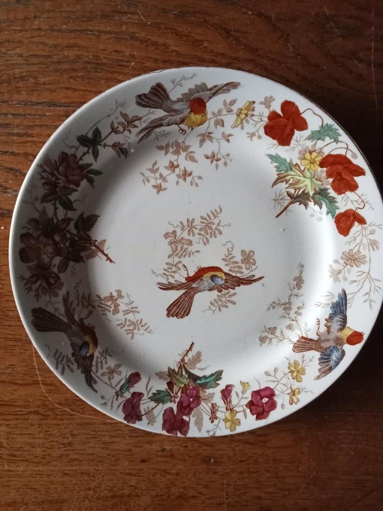 Prachtig oud ontbijt bordje societe ceramique vogels, Antiek en Kunst, Ophalen of Verzenden