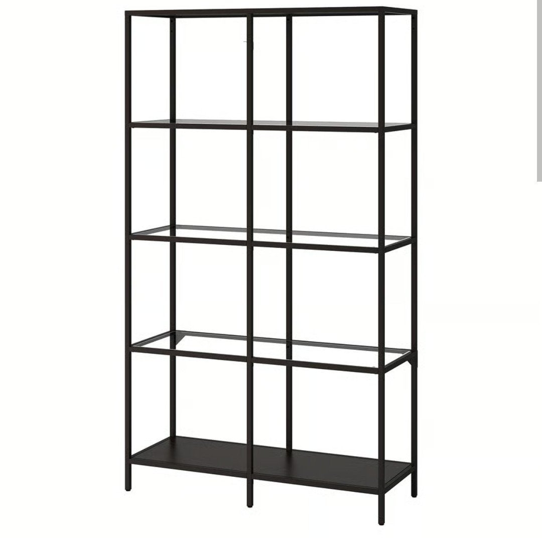 VITTSJÖStellingkast, zwartbruin/glas, 100x175 cm, Huis en Inrichting, Kasten | Boekenkasten, Ophalen, 50 tot 100 cm, Glas, Minder dan 100 cm